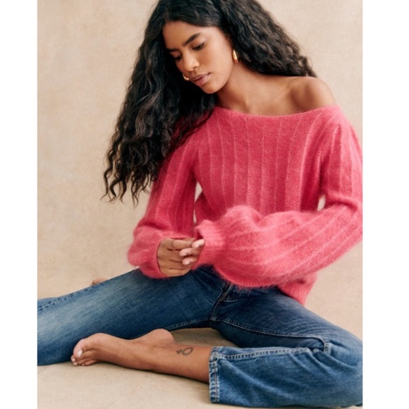 SEZANE Pink Wool Kid Mohair Fancy Knit Balloon Sleeve Sweater Aretha Jumper XS/S - Picture 5 of 17